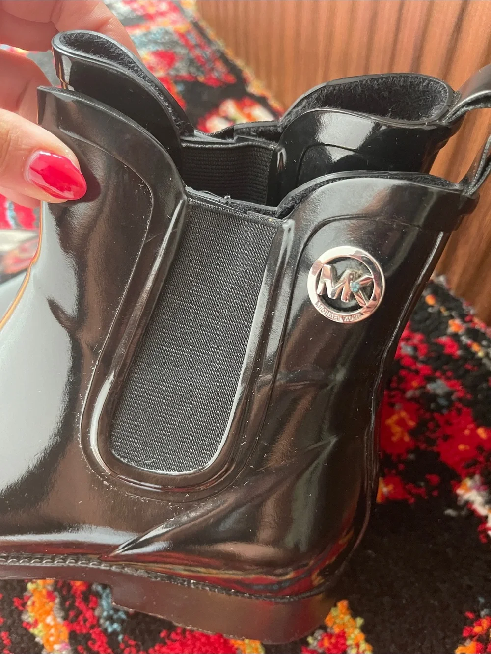 Michael Kors Black Shiny Ankle Rain Boots